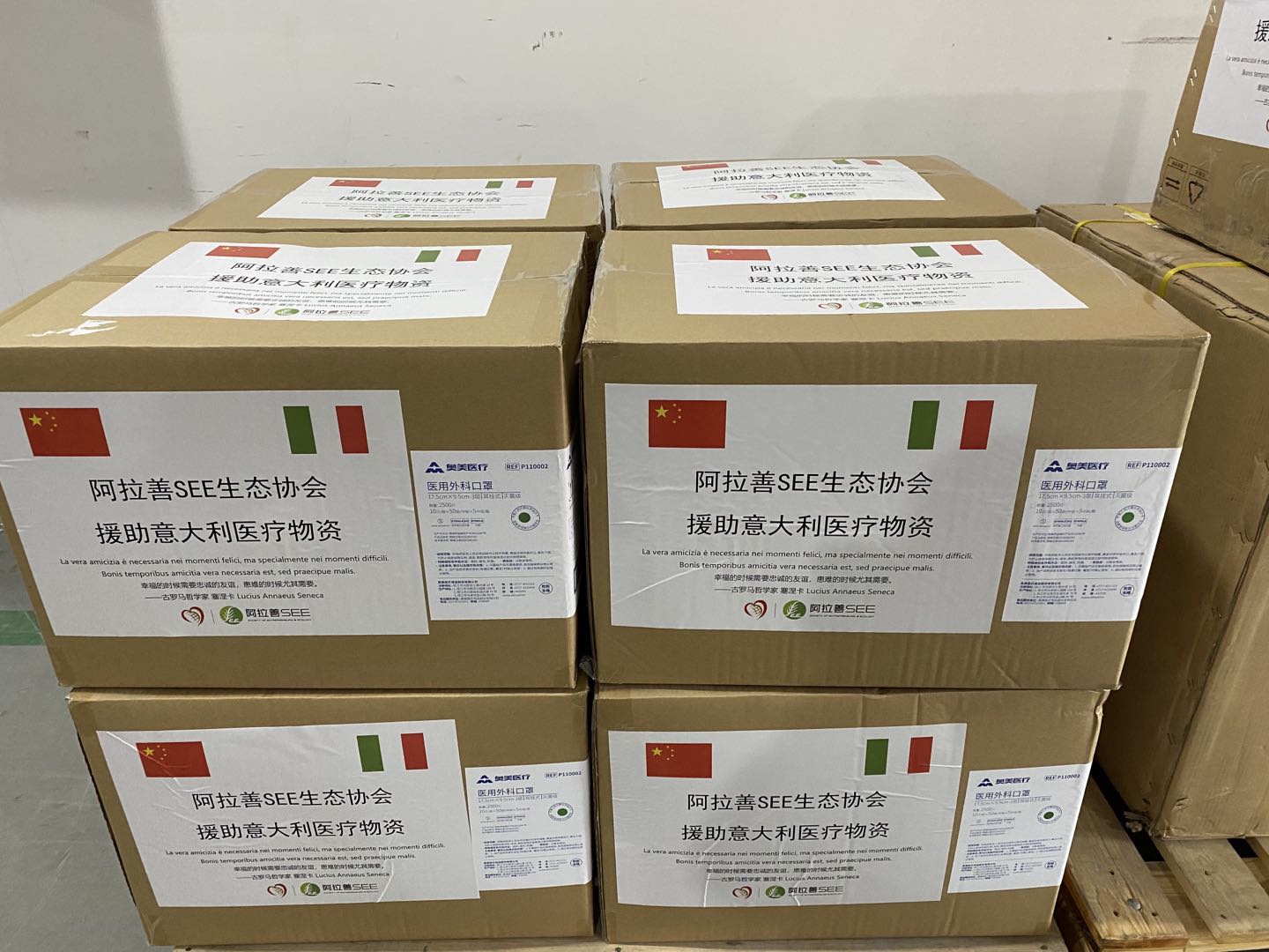 阿拉善SEE生态协会援助意大利价值100万元呼吸机、空压机等医疗物资